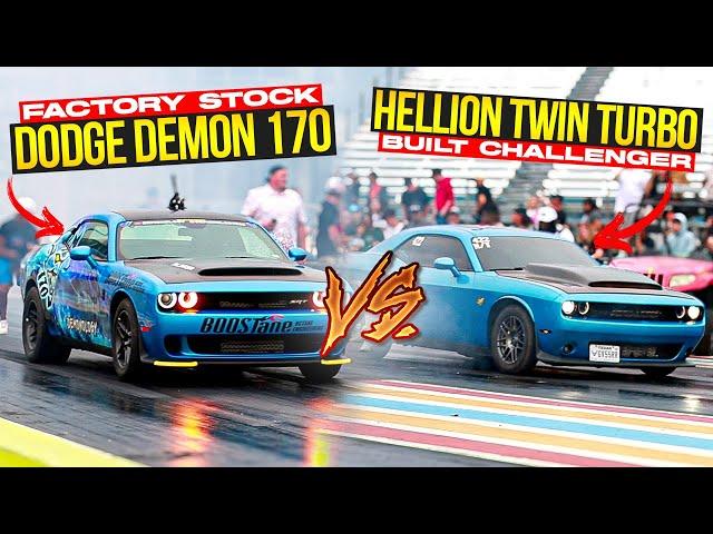 Stock Demon 170 vs Twin Turbo Hellion Challenger 1/4 Mile DRAG RACE | Demonology Drag Racing