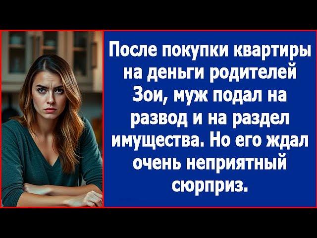 После покупки квартиры не деньги родителей Зои, муж подал на развод и отсудил половину квартиры.