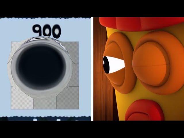 Numberblock Three looks through the Peephole: The Nines say OOOOO