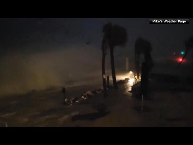 Waves crash, shoot into the air in St. Petersburg as Hurricane Milton impacts the area