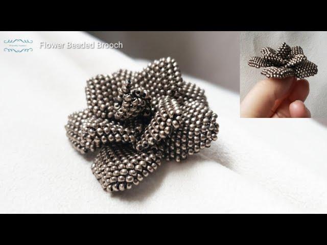 How to make a Flower Beaded Brooch. Brick stitch. Beading tutorial. Beads Jewelry Making. Handmade.