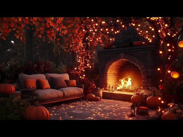 Autumn Porch Ambience: Jazz, Rain & Pumpkin Carving for Stress Relief 