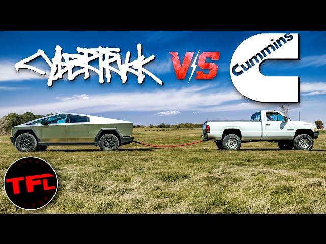 Tesla Cybertruck vs Classic Ram Cummins Tug of War!