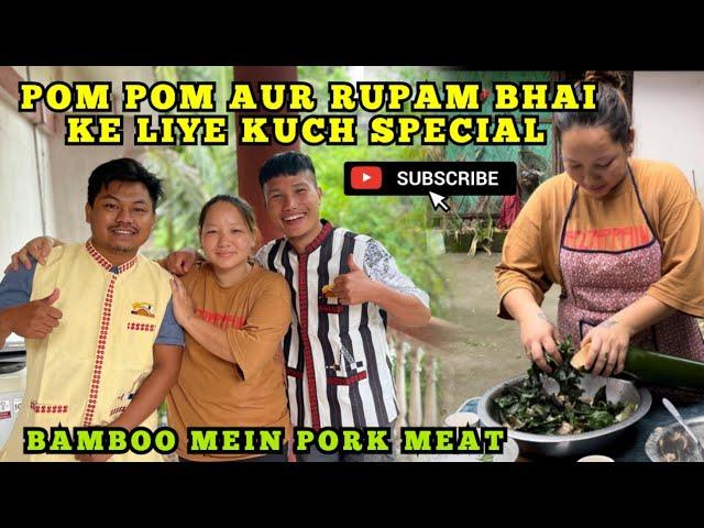 @RupamTheExplorer & @Pompomvlogs. KO LOCAL STYLE PORK MEAT BAMBOO MEIN KHILAYEIN || Northeast 