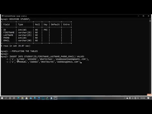 How to create database and insert values in MySQL command line.