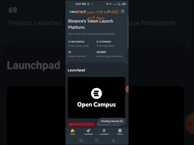 Make 10$ to 500$ in 3 days | Binance Launchpad Open campus Edu coin