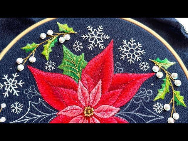 Poinsettia Leaves   EMBROIDERY TUTORIAL for Stitching Club  Christmas Stitch-Along ️ Day 5