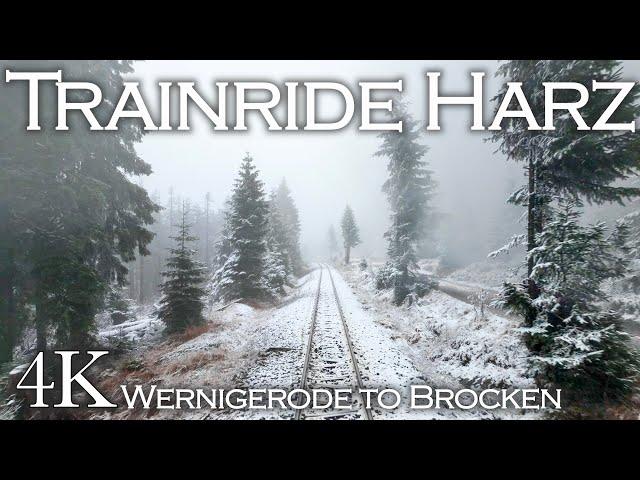 Relaxing Train Ride to the snowy Brocken, Harz Mountains, Snowstorm, Wernigerode to Brocken 4K