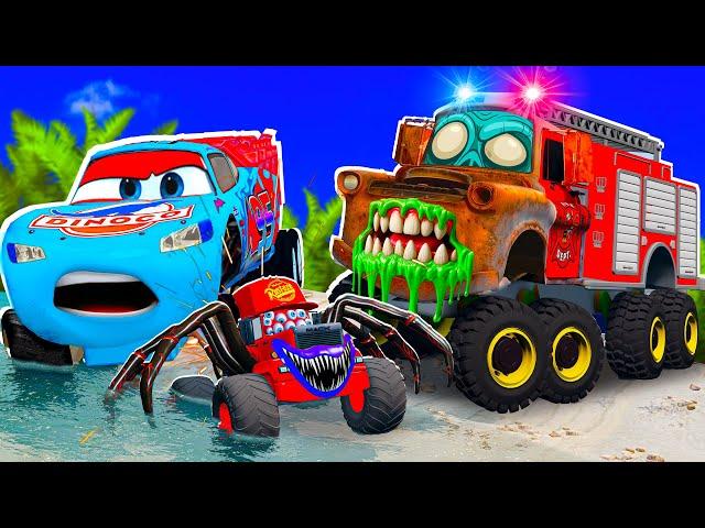 Lightning McQueen BIG Truck VS TOW Mater Fire Truck ZOMBIE, Apocalypse in BeamNG.drive