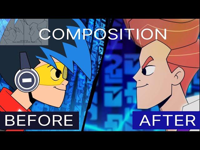 Compositing using After Effects in a 2D animation - Before and After