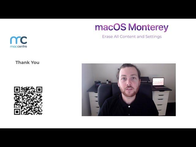 Mac Centre: macOS Monterey Erase Content and Settings.