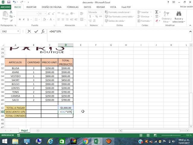 FORMULA EN EXCEL DE DESCUENTO