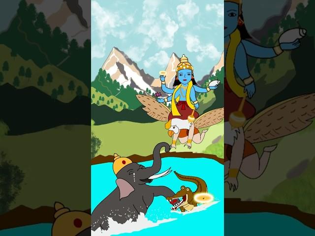 Lord Vishnu protecting Gajendra from crocodile  #cartoon #lordvishnu #elephant #shorts
