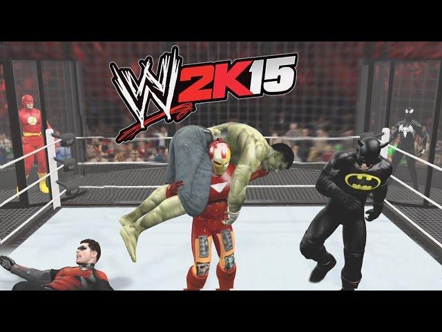 WWE 2K15 - IRONMAN VS BATMAN VS ROBIN VS HULK VS FLASH VS SPIDER-MAN BLACK