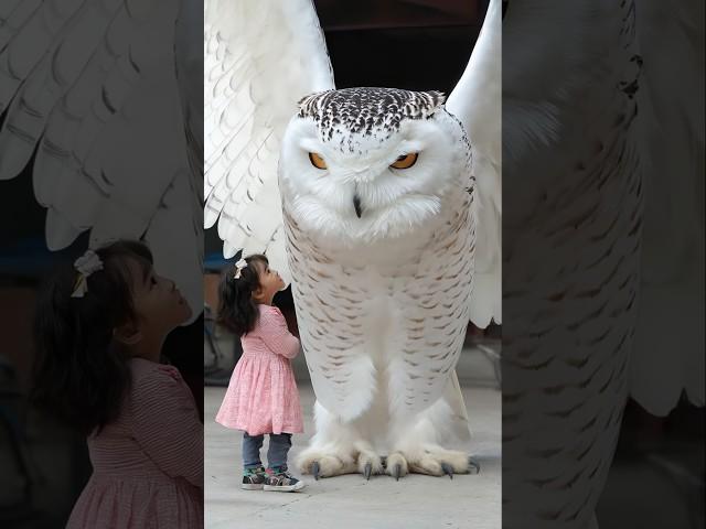 GIANT White Owl Meets Curious Child!