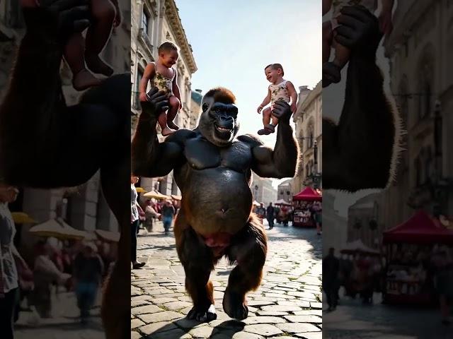 strong gorilla with babies 