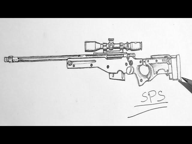 Drawing AWM sniper rifle (pubg)ll ballpoint sketch