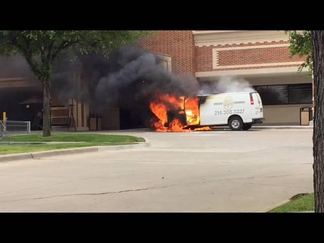 Van catches fire in front of Mansfield Kroger