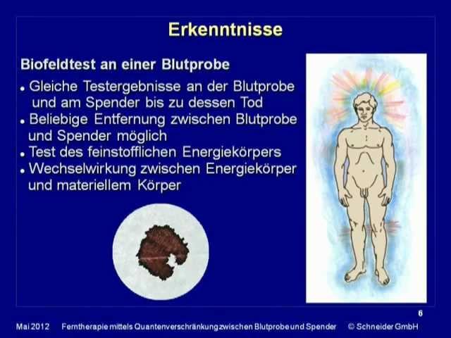 Dieter Schneider: Ferntherapie mittels Quantenverschränkung zwischen Blutprobe und Spender