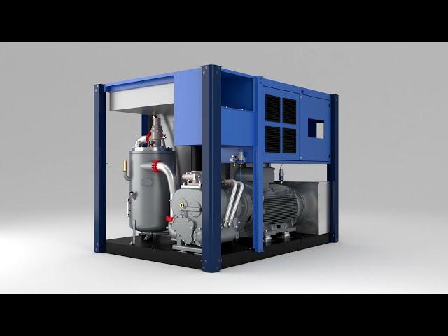 New 160 to 250 kW lubricated screw air compressors animation from CompAir