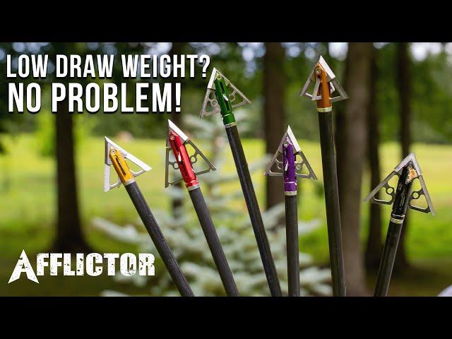 Best Broadhead for Low Draw Weight Shooters!  Afflictor Broadhead Comparison