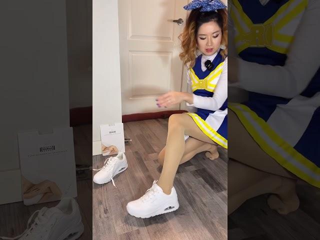 Wolford Tights Nylon Feet Legs, White Skechers Sneakers Shoes Put On, Cheerleader Cosplay Costume