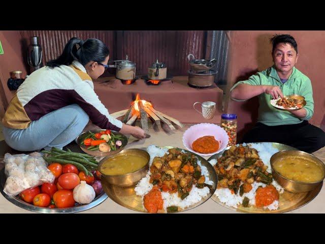 Mushroom Mix Vegetable Recipe and Lentils With Rice||Darjeeling Village Life Cooking Videos