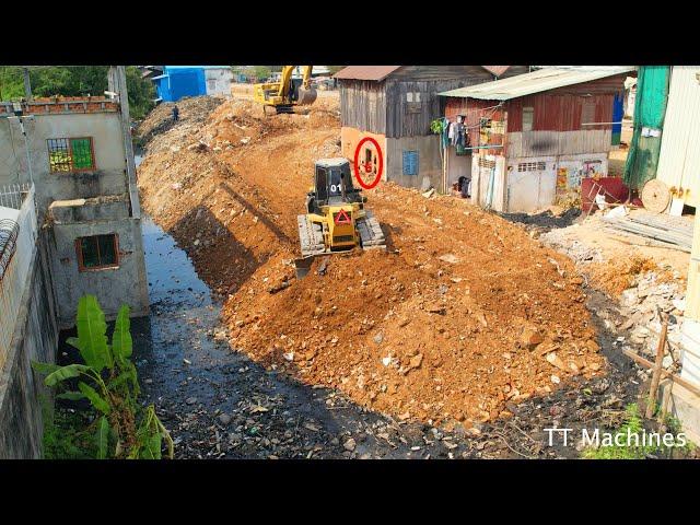 Incredible !! Best Action Clearing Removal Trash Into Water & Push Concrete Stone Around House