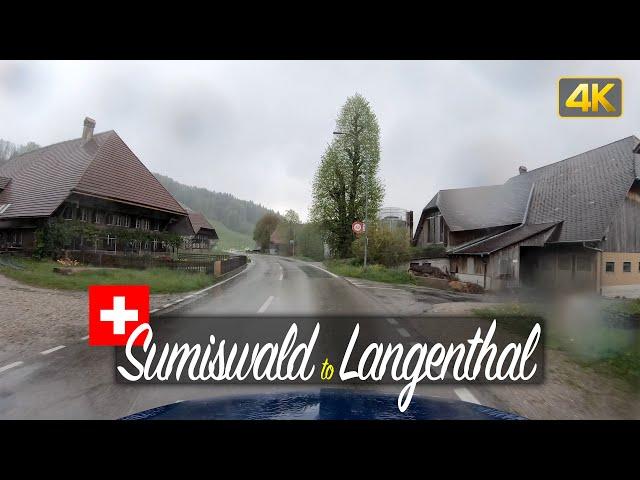 Driver's View: Rainy Drive from Sumiswald to Langenthal, Switzerland 