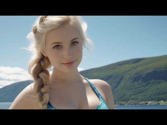 4K AI Swimsuit Show at the Seaside Pier | Fashion Lingerie | Norway, Fjords