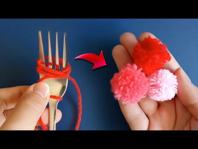 Pompoms with a fork using! Fluffy mini pom poms • Woolen Mini Pom-pom