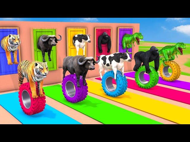 Long Slide Game With Elephant Cow Lion Gorilla Tiger - 3d Animal Game - Funny 3d Animals