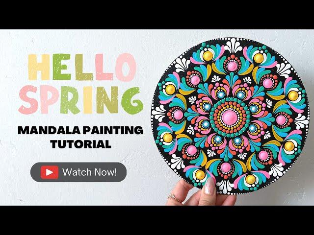 Easy Beginner 8" "Hello Spring" Mandala Painting Tutorial w/ Brushstrokes | Beginner | Dot Art