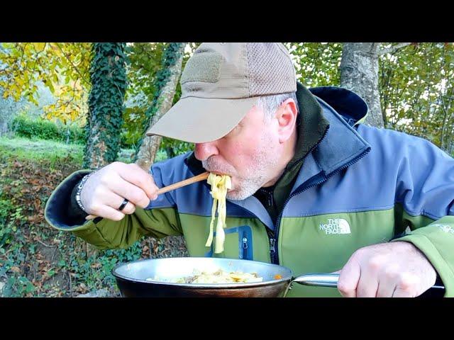 The Best White Sauce Fettuccine Cooked Outdoors!  ASMR Relaxing