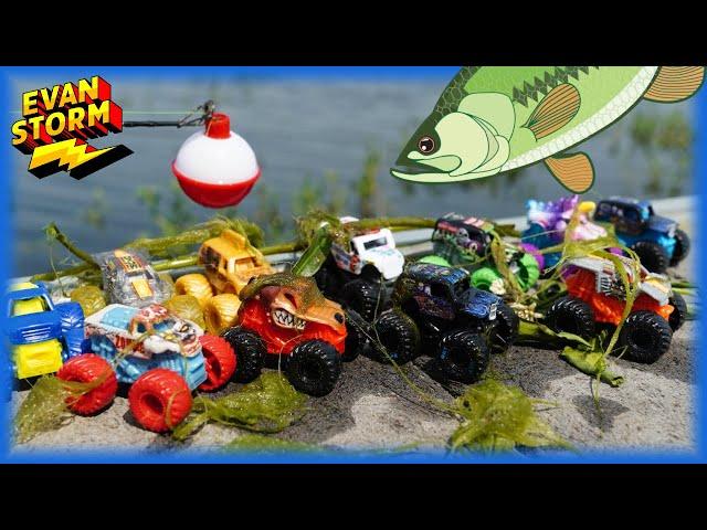 Fishing For Mystery Monster Jam Mini Trucks At The Pond