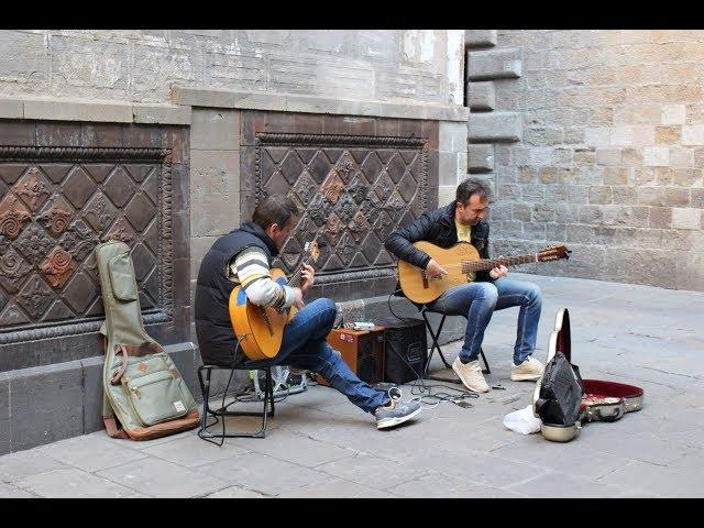 Talented street musicians in the Barcelona, Spain.