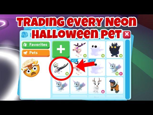 Trading *EVERY* NEON Halloween Pet in adopt me (vampire dragon, ghost, undead elk, nightmare owl)