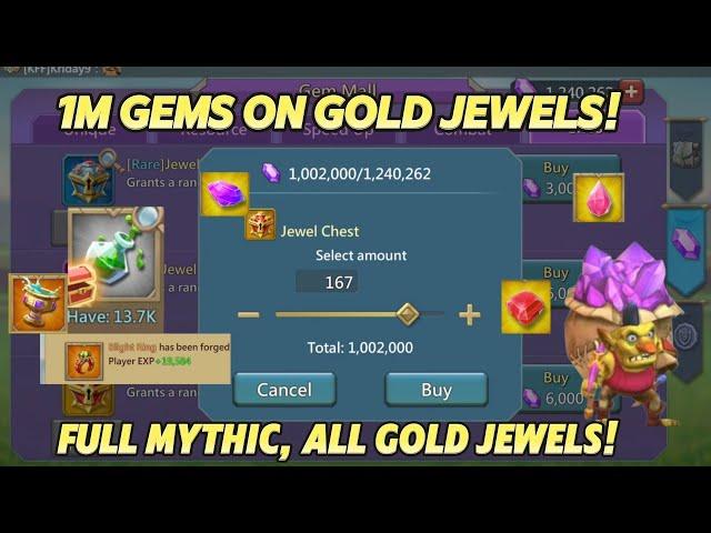 Spending 1M Gems On Gold Jewels! Full Mythic Rally Trap?! Gear Upgrades. Lords mobile