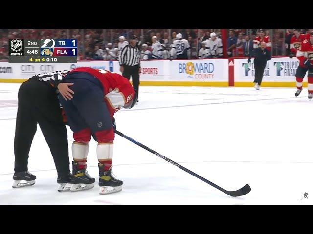 Aleksander Barkov shaken up after a hit by Nikita Kucherov