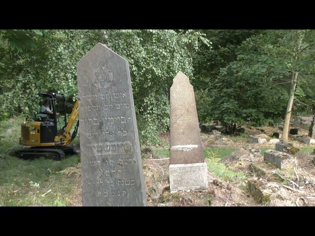 Jewish tombstone matzevoth lifted on Bagnowka jewish cemetery in Bialystok, Poland.