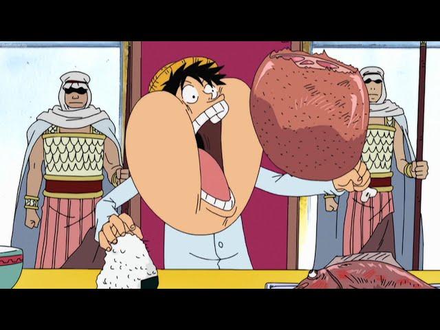 Luffy eats a banquet in Alabasta