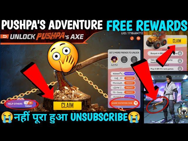 Pushpa's Adventure New Event kaise complete karen pushpa Unlock pushpa axe Share invitation code ff