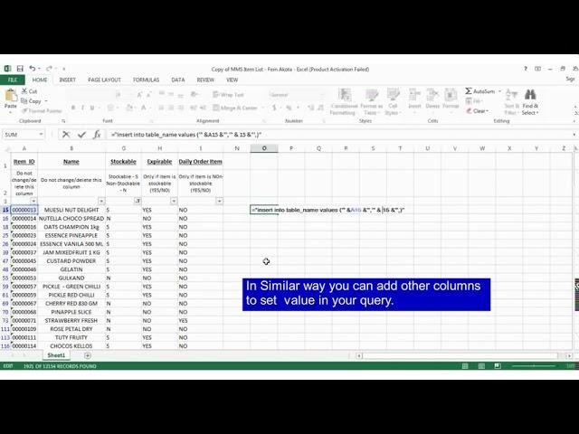 Import / Convert Excel to sql insert query script