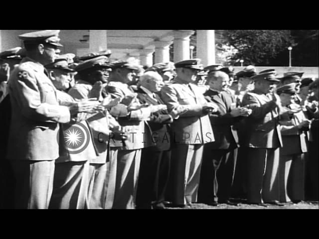 US President Eisenhower appreciates work of military chaplains at Rose garden in ...HD Stock Footage