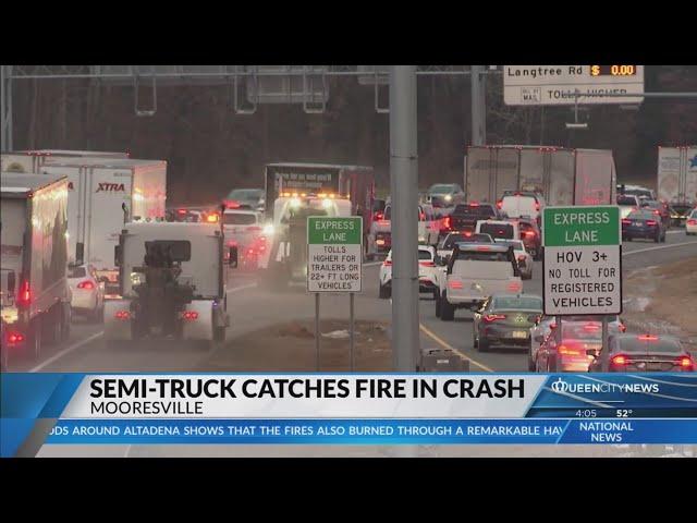 Tractor-trailer with equipment failure crashes; catches fire on I-77 south