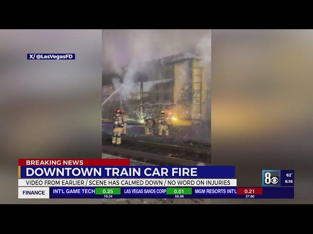 Train car fire shuts down nearby roads in downtown Las Vegas