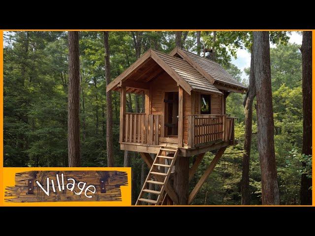 Building a Warm and Cozy NEST. Bushcraft tree house. Start to Finish