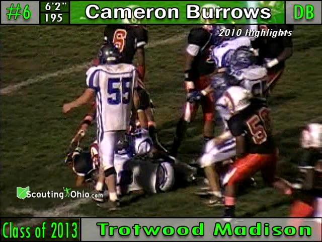 2013 Cameron Burrows   Trotwood Madison  football DB6   So yr