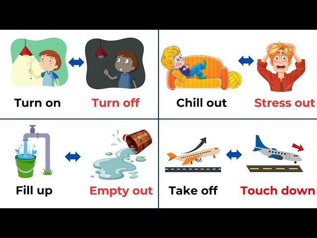 100 Opposite Phrasal Verbs with Pictures | Pictionary Vocabulary | Antonym | Kiwi English