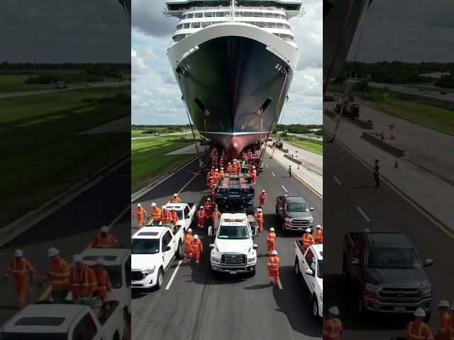 Giant Cruise Ship Moved by Truck with Epic Industrial Rock Soundtrack | Heavy Transport Scene